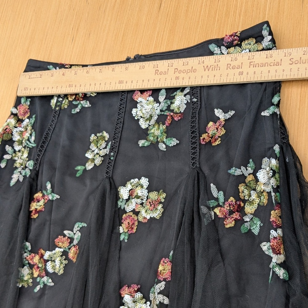 NWT New York & Company Floral Sequins Beaded Tulle Mesh Midi Skirt Women's XL - Picture 2 of 6